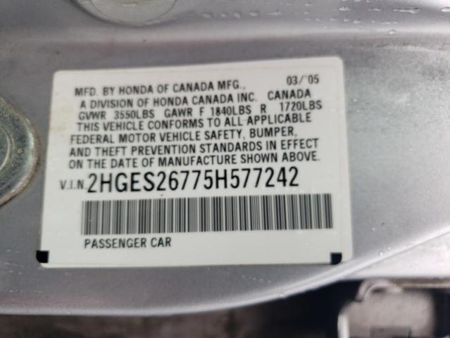 Photo 10 from auction – 2005 HONDA CIVIC EX with VIN 2HGES26775H577242
