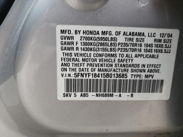 Photo 10 from auction – 2005 HONDA PILOT EX with VIN 5FNYF18415B013685