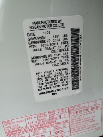 Photo 10 from auction – 2003 INFINITI FX35 with VIN JNRAS08W33X003753
