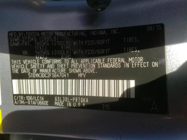 Photo 10 from auction – 2015 TOYOTA SIENNA XLE with VIN 5TDYK3DC2FS647041