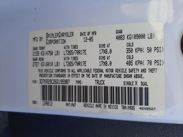 Photo 10 from auction – 2006 DODGE RAM 2500 with VIN 3D7KR29C26G195987