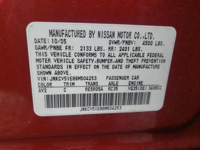 Photo 10 from auction – 2006 INFINITI G35 with VIN JNKCV51E86M504253