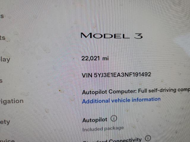 Photo 8 from auction – 2022 TESLA MODEL 3 with VIN 5YJ3E1EA3NF191492