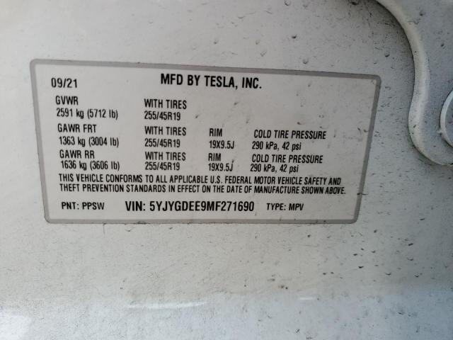 Photo 10 from auction – 2021 TESLA MODEL Y with VIN 5YJYGDEE9MF271690