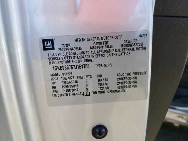 Photo 10 from auction – 2007 GMC ACADIA SLT with VIN 1GKEV33767J151788