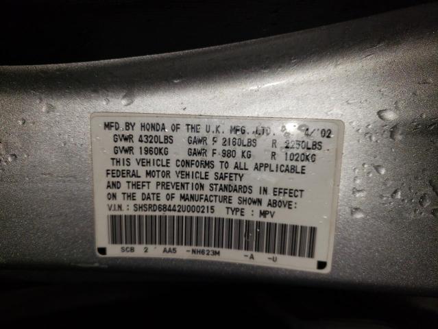 Photo 10 from auction – 2002 HONDA CR-V LX with VIN SHSRD68442U000215