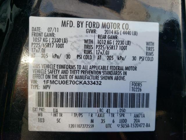 Photo 10 from auction – 2012 FORD ESCAPE LIM with VIN 1FMCU0E70CKA33432