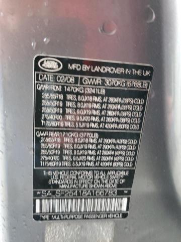 Photo 10 from auction – 2008 LAND ROVER RANGE ROVE with VIN SALSF25418A166783