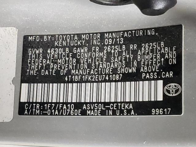 Photo 10 from auction – 2014 TOYOTA CAMRY L with VIN 4T1BF1FK2EU741087
