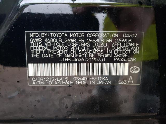 Photo 10 from auction – 2007 LEXUS ES 350 with VIN JTHBJ46G672125731