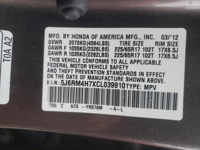Photo 10 from auction – 2012 HONDA CR-V EXL with VIN 5J6RM4H7XCL039910