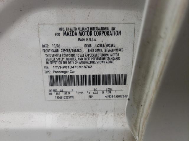 Photo 10 from auction – 2007 MAZDA 6 S with VIN 1YVHP81D475M18762