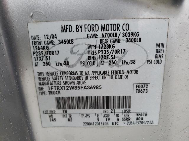 Photo 10 from auction – 2005 FORD F150 with VIN 1FTRX12W85FA36985