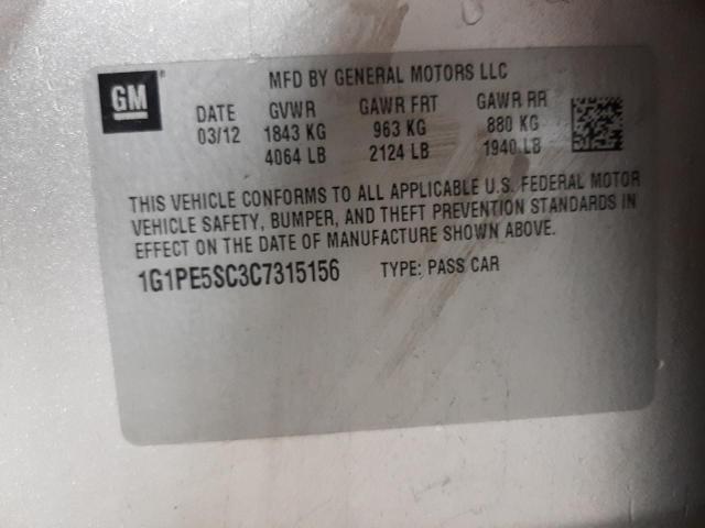 Photo 10 from auction – 2012 CHEVROLET CRUZE LT with VIN 1G1PE5SC3C7315156