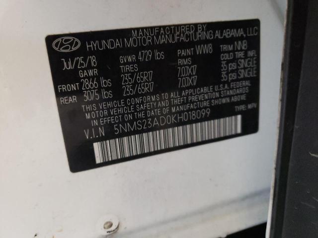Photo 10 from auction – 2019 HYUNDAI SANTA FE S with VIN 5NMS23AD0KH018099