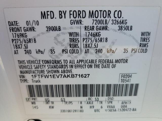 Photo 10 from auction – 2010 FORD F150 SUPER with VIN 1FTFW1EV7AKB71627