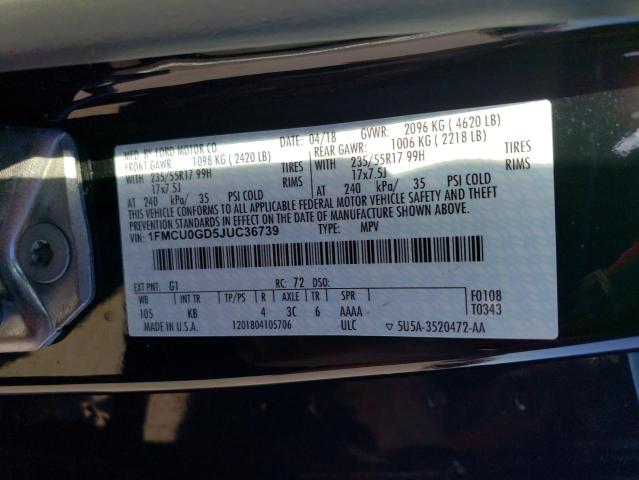 Photo 10 from auction – 2018 FORD ESCAPE SE with VIN 1FMCU0GD5JUC36739