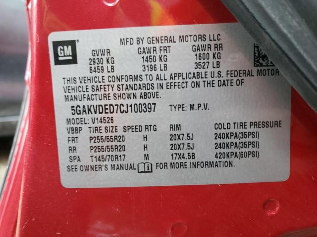 Photo 10 from auction – 2012 BUICK ENCLAVE with VIN 5GAKVDED7CJ100397