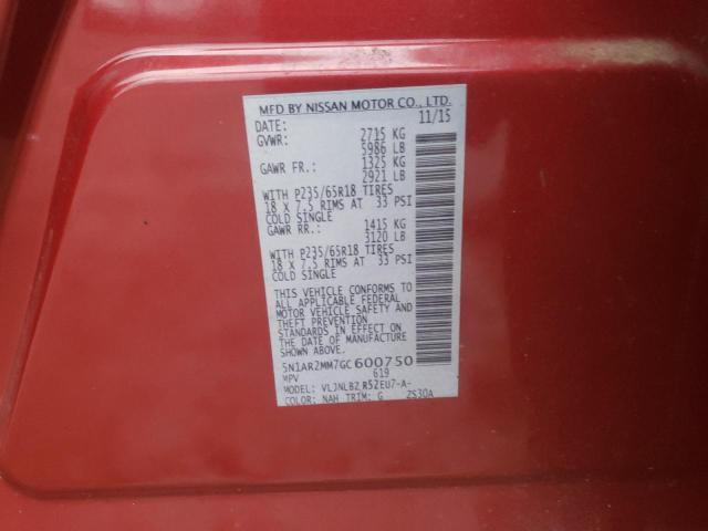 Photo 10 from auction – 2016 NISSAN PATHFINDER with VIN 5N1AR2MM7GC600750
