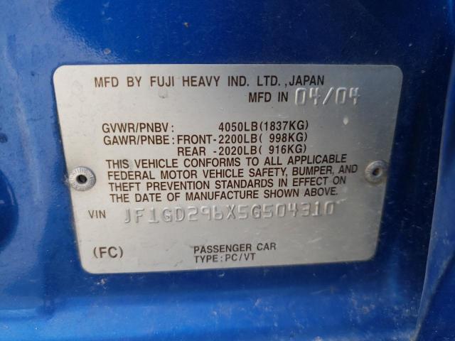 Photo 10 from auction – 2005 SUBARU IMPREZA WR with VIN JF1GD296X5G504310