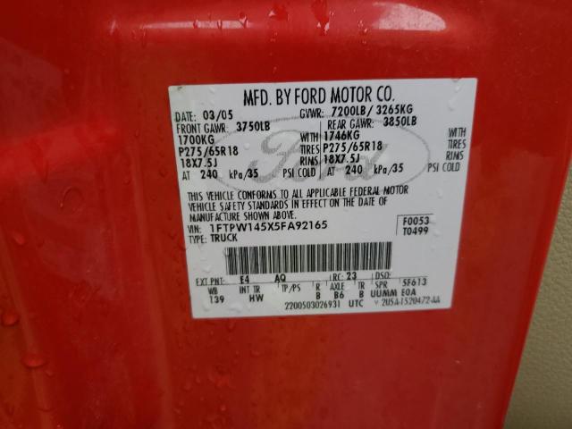 Photo 10 from auction – 2005 FORD F150 SUPER with VIN 1FTPW145X5FA92165