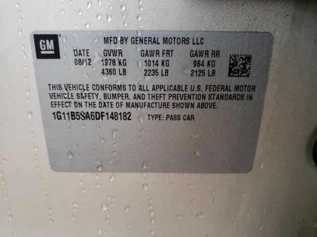 Photo 10 from auction – 2013 CHEVROLET MALIBU LS with VIN 1G11B5SA6DF148182