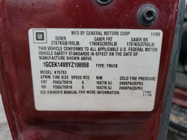 Photo 10 from auction – 2000 CHEVROLET SILVERADO with VIN 1GCEK14V8YZ198958