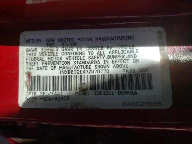 Photo 10 from auction – 2003 TOYOTA COROLLA CE with VIN 1NXBR32EX3Z070770