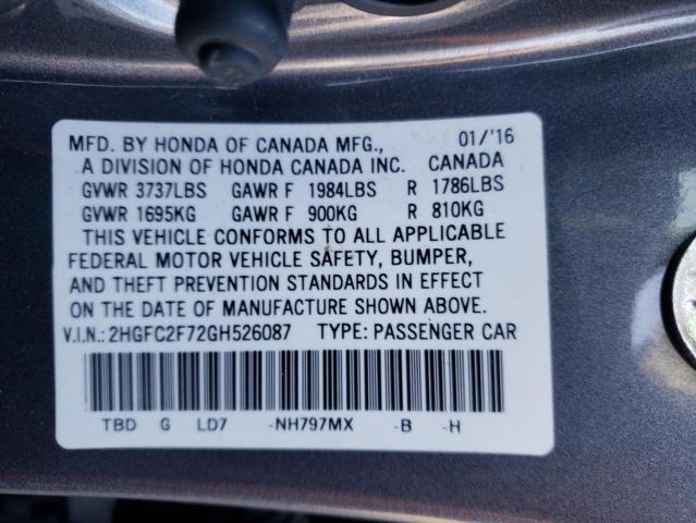 Photo 10 from auction – 2016 HONDA CIVIC EX with VIN 2HGFC2F72GH526087