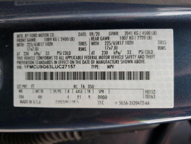 Photo 10 from auction – 2020 FORD ESCAPE SE with VIN 1FMCU9G63LUC27157