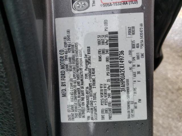 Photo 10 from auction – 2012 FORD FUSION SEL with VIN 3FAHP0JA2CR149736