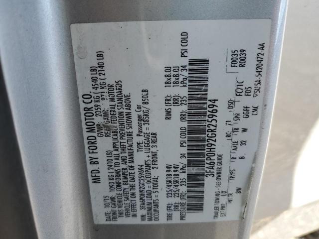 Photo 10 from auction – 2016 FORD FUSION SE with VIN 3FA6P0H92GR259694