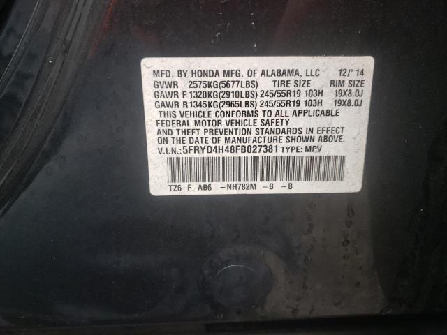 Photo 10 from auction – 2015 ACURA MDX TECHNO with VIN 5FRYD4H48FB027381