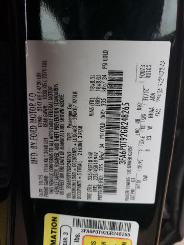 Photo 10 from auction – 2016 FORD FUSION SE with VIN 3FA6P0T92GR248265