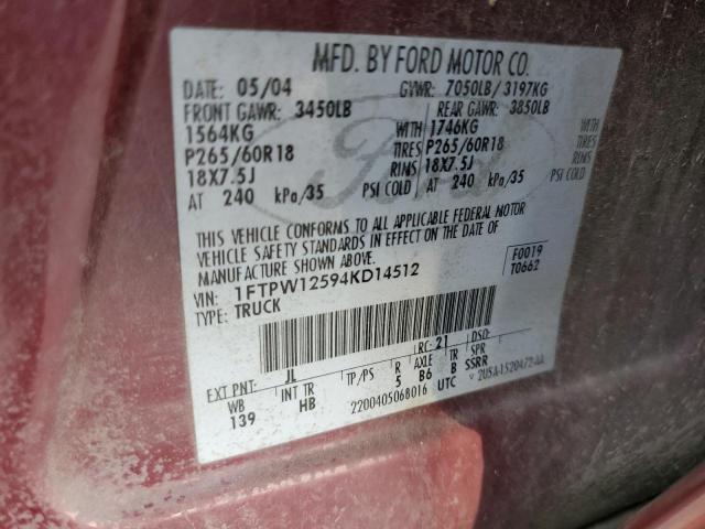 Photo 10 from auction – 2004 FORD F150 SUPER with VIN 1FTPW12594KD14512