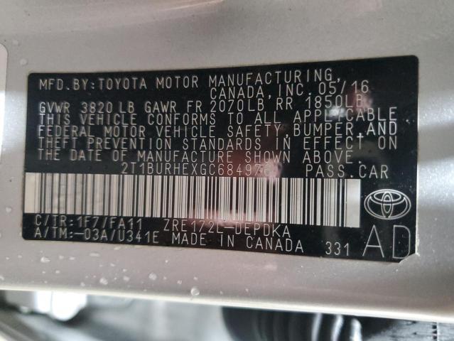 Photo 10 from auction – 2016 TOYOTA COROLLA L with VIN 2T1BURHEXGC684976