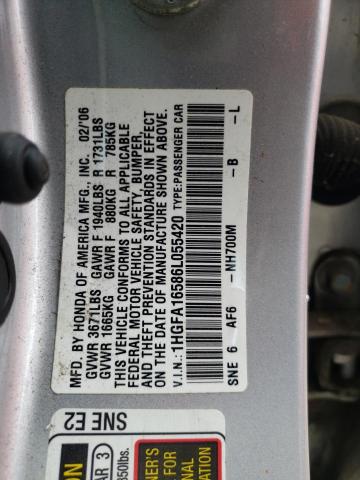 Photo 10 from auction – 2006 HONDA CIVIC with VIN 1HGFA16586L055420