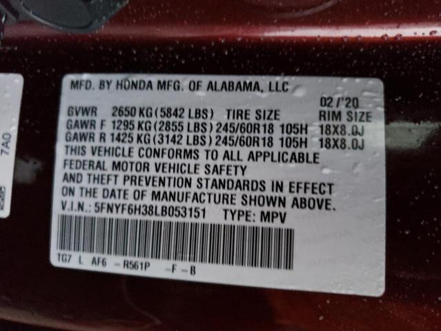 Photo 10 from auction – 2020 HONDA PILOT EX with VIN 5FNYF6H38LB053151