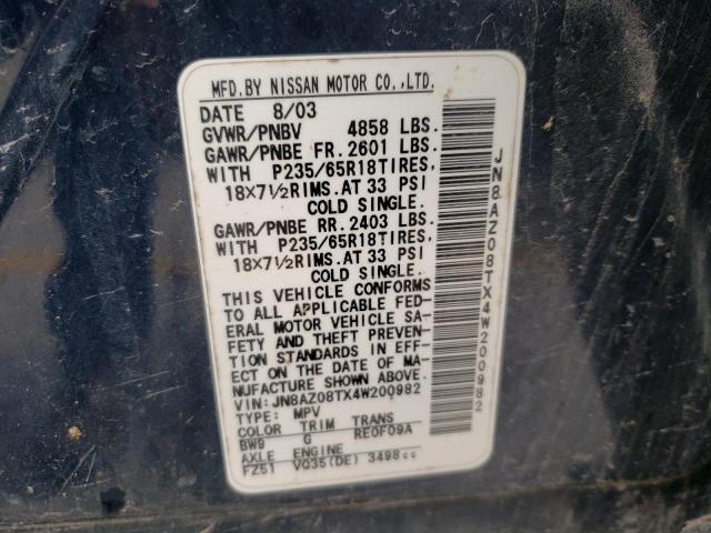 Photo 10 from auction – 2004 NISSAN MURANO SL with VIN JN8AZ08TX4W200982