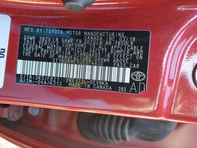 Photo 10 from auction – 2018 TOYOTA COROLLA L with VIN 2T1BURHE1JC074830