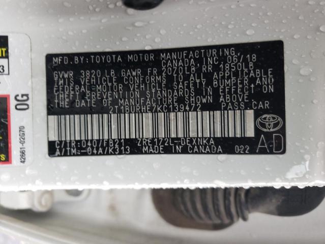 Photo 10 from auction – 2019 TOYOTA COROLLA L with VIN 2T1BURHE7KC139472