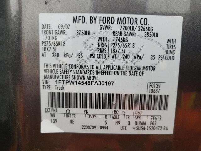 Photo 10 from auction – 2008 FORD F150 SUPER with VIN 1FTPW14548FA30197