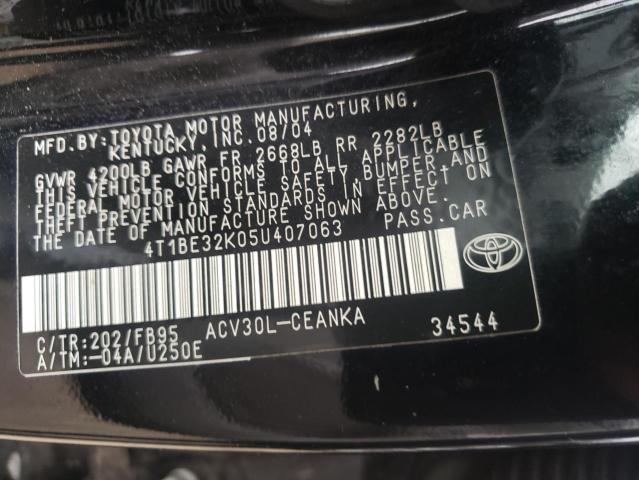 Photo 10 from auction – 2005 TOYOTA CAMRY LE with VIN 4T1BE32K05U407063