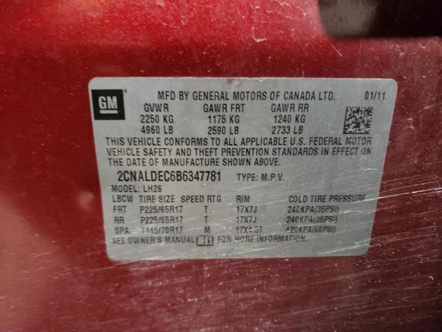 Photo 10 from auction – 2011 CHEVROLET EQUINOX LT with VIN 2CNALDEC6B6347781