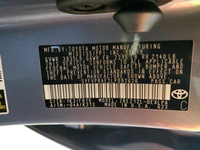 Photo 10 from auction – 2020 TOYOTA COROLLA LE with VIN 5YFVPRAE2LP092626