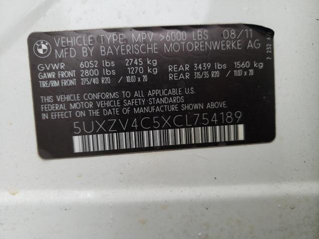 Photo 10 from auction – 2012 BMW X5 XDRIVE3 with VIN 5UXZV4C5XCL754189