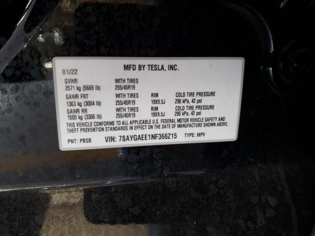 Photo 10 from auction – 2022 TESLA MODEL Y with VIN 7SAYGAEE1NF366215