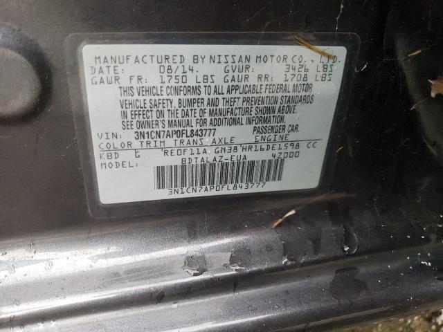 Photo 10 from auction – 2015 NISSAN VERSA S with VIN 3N1CN7AP0FL843777