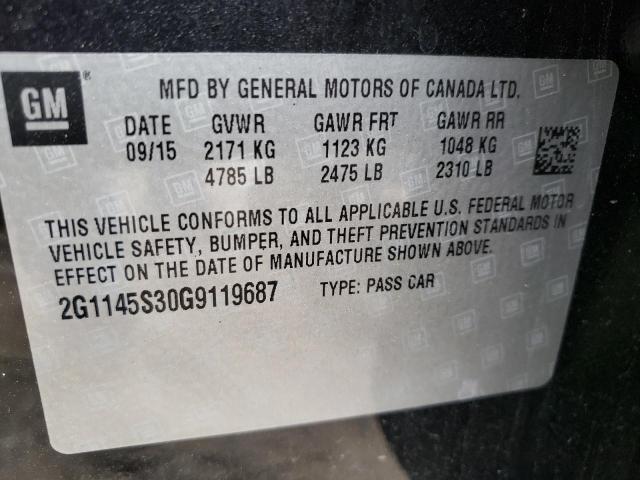 Photo 10 from auction – 2016 CHEVROLET IMPALA LTZ with VIN 2G1145S30G9119687