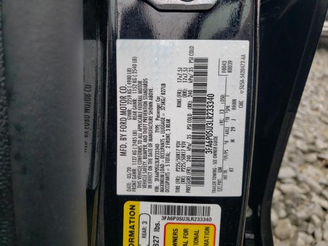 Photo 10 from auction – 2020 FORD FUSION TIT with VIN 3FA6P0SU3LR233340